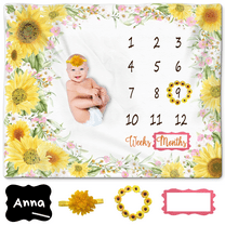 Kemina Blankets Baby Monthly Milestone Blanket Girl, Boy - Sunflower Milestone Blanket for Baby Girl Includes Wreath, Headband and Frame, Month Blanket Floral Nursery Decor 50x40