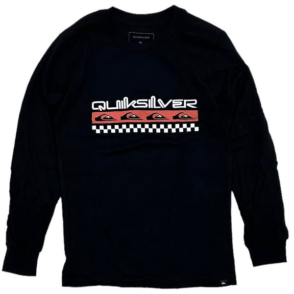Quiksilver Kids' Boys' Youth Checkered Logo Long Sleeve Tee T-Shirt (Small, Black)