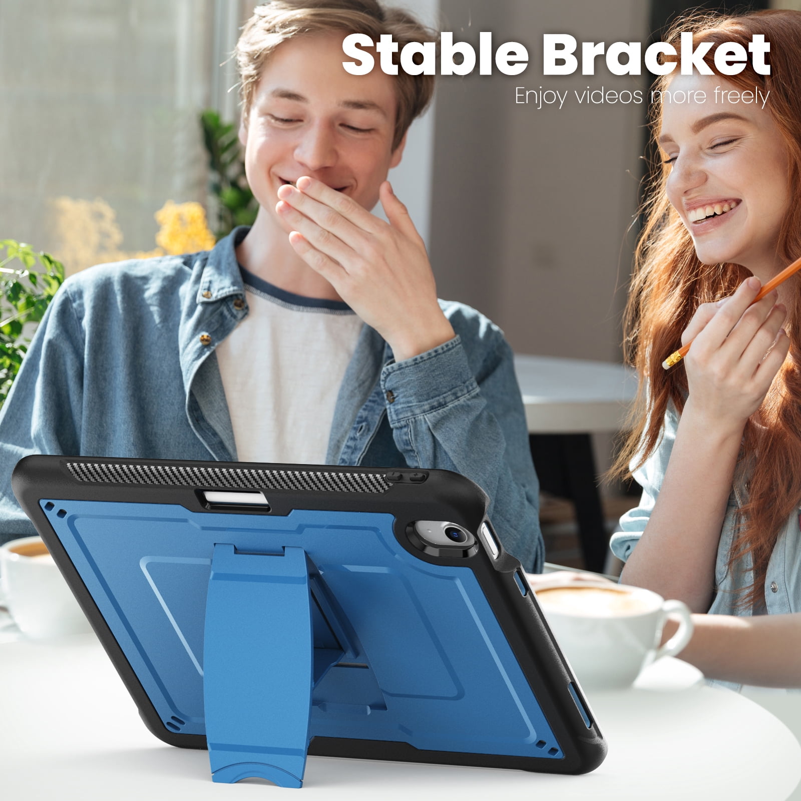 ELEHOLD Rugged Case with Pencil Holder For iPad Air 11-inch M3 (2025) / M2 (2024), Built-in Kickstand Double-Layer Protection Full-Body Shockproof Cover For Apple iPad Air 11 (2025/2024),Navyblue