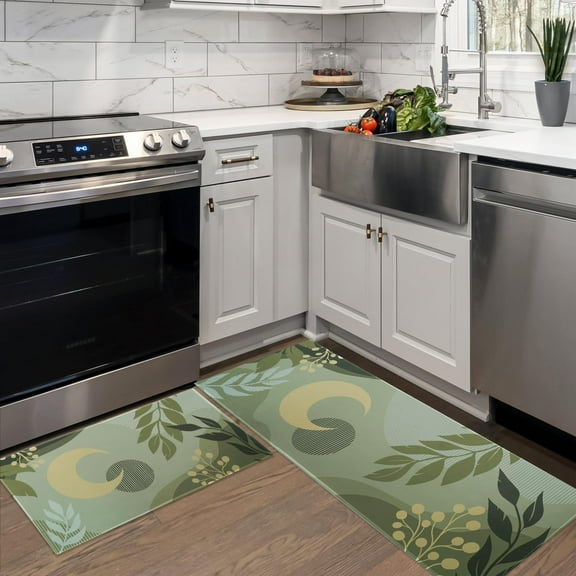 Kitchen Mats for Floor, Kitchen Rugs Set of 2 Carpet Runner Area Rug Floor Mat, Floral Home Kitchen Decor and Accessories Stuff, 17x30 and 17x47 Inch (Boho Sage Green)