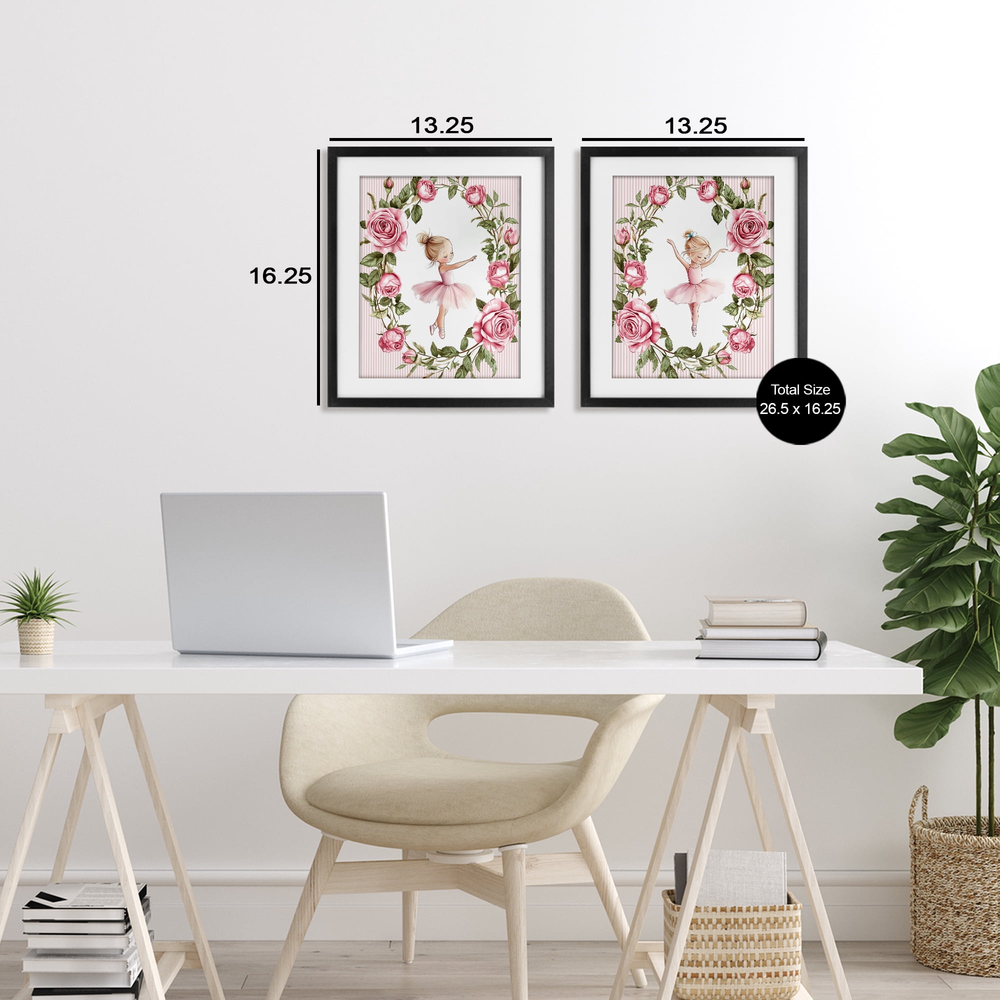 Stupell Industries Little Rose Dancers 2 Piece Black Framed Print Under Glass Set, design by Christine Simpson Art