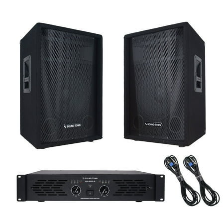 Sound Town Professional PA System with Pair of 12-inch Speakers, One Dual-Channel Power Amplifier and Audio Cables (CALLISTO-12STAS1)