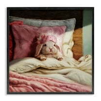 Stupell Industries Bunny Resting in Bed Animals & Insects Painting Black Framed Art Print Wall Art, 24 x 24