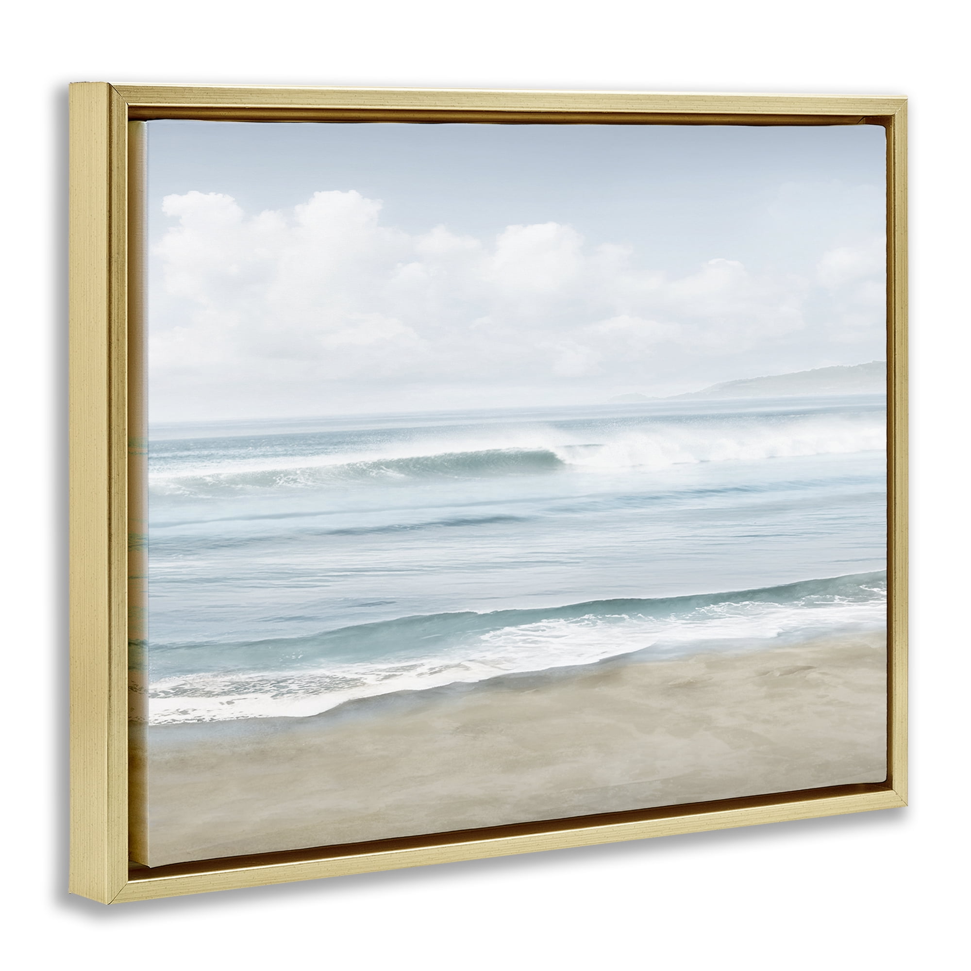 Stupell Industries Soothing Beach Waves Nautical & Beach Painting Gold Floater Framed Canvas Art Print Wall Art, 21 x 17