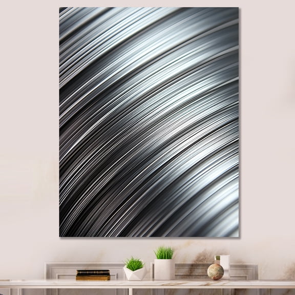 Designart "Abstract Motion Lines I" Abstract Canvas Wall Art - Modern Silver Abstract Bedroom Canvas Wall Art