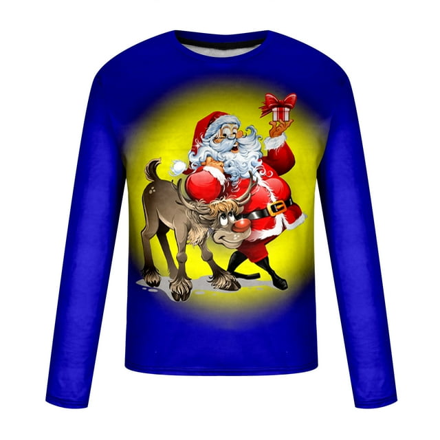 CEHVOM T-Shirt pour Hommes Décontracté à Col Rond à Manches Longues, Chandail, Imprimé 3D, Imprimé Réaliste, Soldes