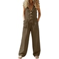 thumbnail image 2 of Axiiglly Jumpsuits for Women Linen V Neck Button Sleeveless Tank Rompers Trendy Casual Breathable One Piece Cotton Overalls, S-3XL, 2 of 6