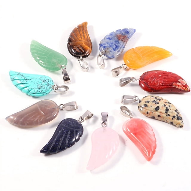 Colgante de amatista con forma de alas de ángel de 30 x 15 mm, tallado en cristal, piedra semipreciosa, artesanía, joyería