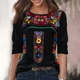 thumbnail image 2 of Women Mexican Tops Long Sleeve T Shirt Embroidery Flowers Fall Spring Tee Boho Tunic Tops Loose Fit Casual Tshirts, 2 of 5