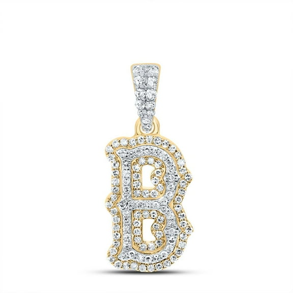10K Yellow Gold Real Diamond Block Font Pointed Letter Initial B Pendant 3/8 CT
