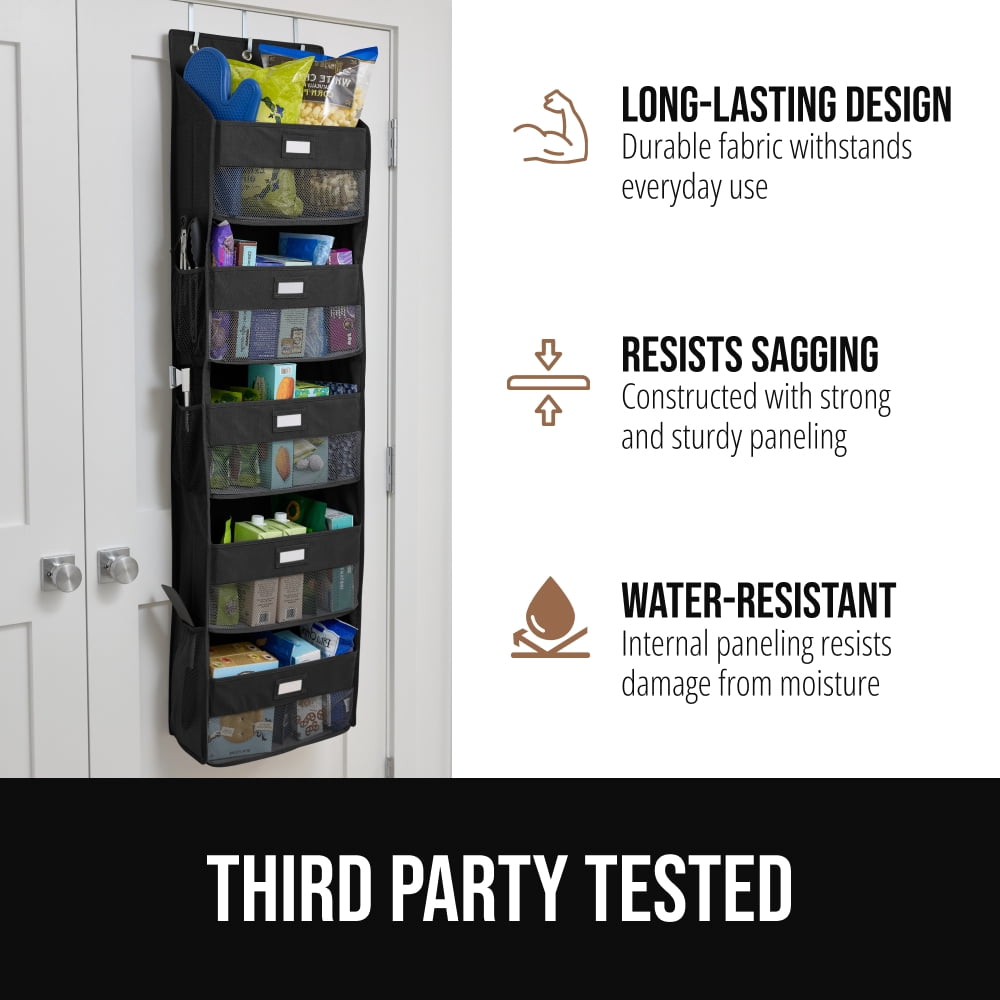 GORILLA GRIP Over Door Organizer Holds 50lbs 5 Shelf Hanger for Bedroom, Bathroom 58x15 Inches Black