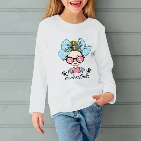 

Geire Girls Fall Autumn New Fashion Long Sleeve Shirts Casual Cute Printed Round Neck Soft Tops Comfort Fit Pullover Singlet Bottoming Shirt