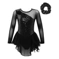 thumbnail image 2 of Yanarno Robe de Patinage Artistique à Sequins pour Filles Robe de Danse Lyrique en Maille Jupe de Gym Noire 10, 2 of 7