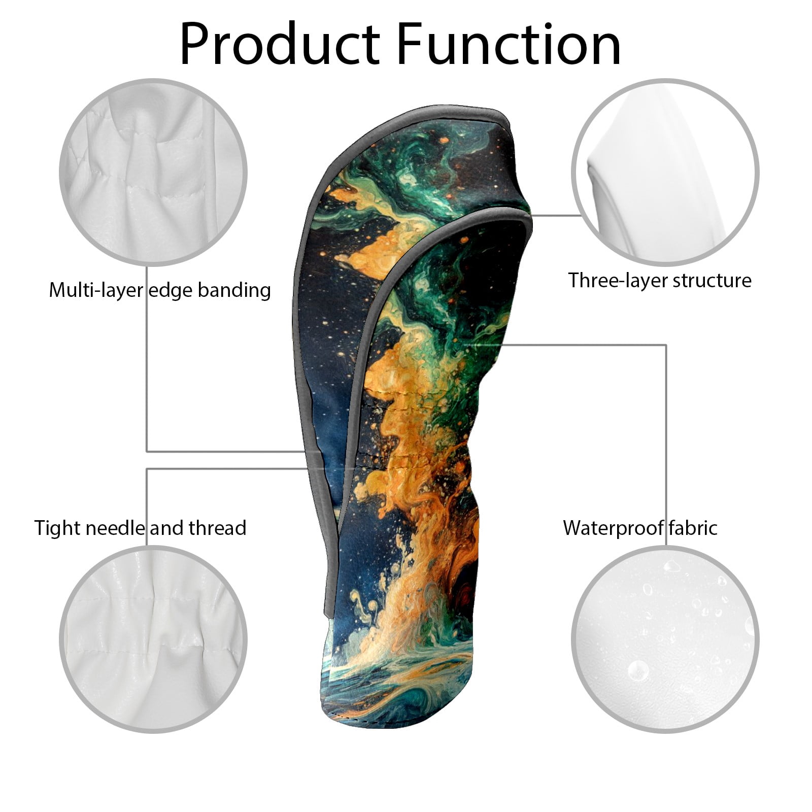 Golf Head Covers - Oil Painting Style Design, Premium Waterproof PU Leather, Plush Lining, Fits Driver/Hybrid, Artistic Golf Gift