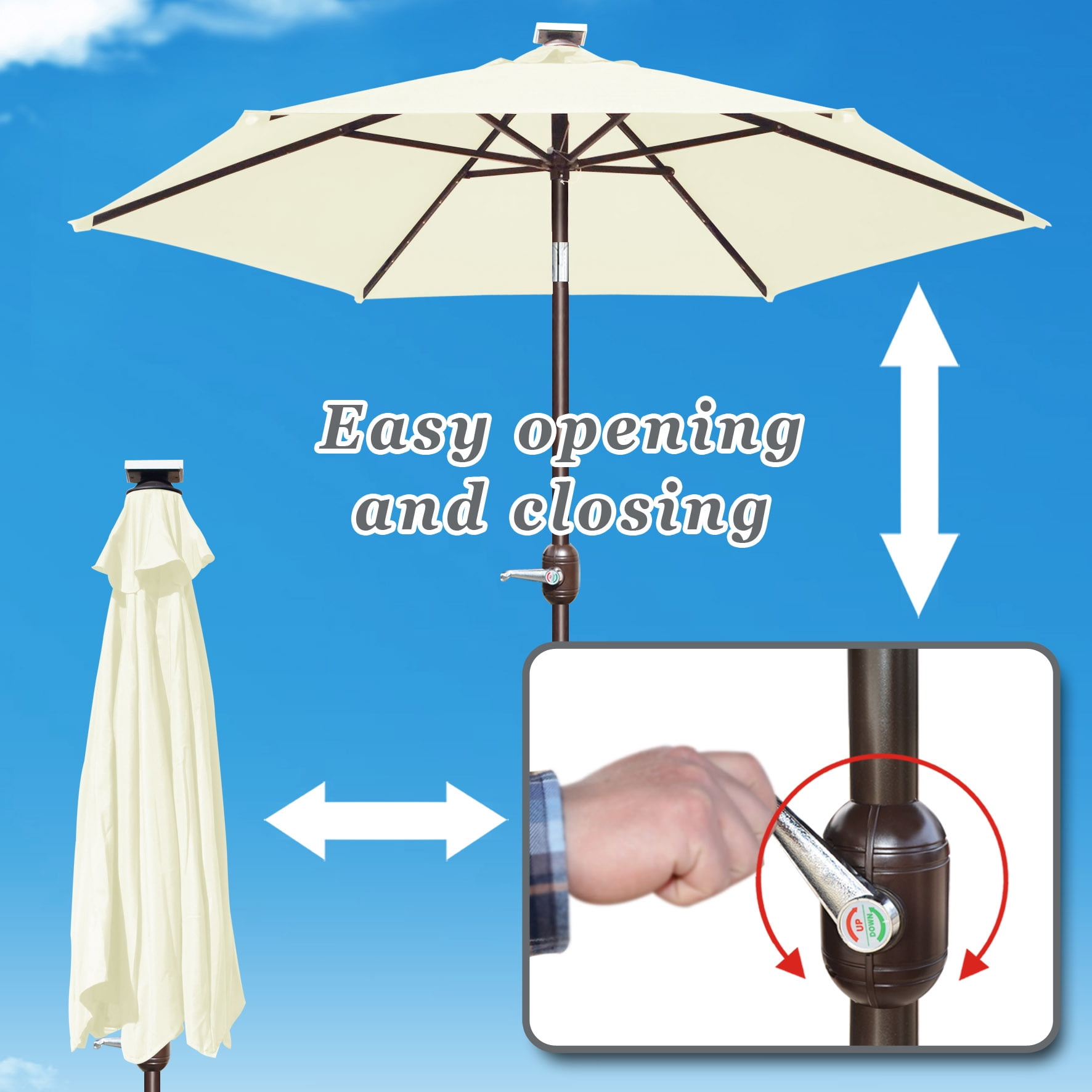 Strong Camel 7.5ft Patio Umbrella LED Lighted Tilt Aluminum Garden Market Balcony Outdoor Sunshade