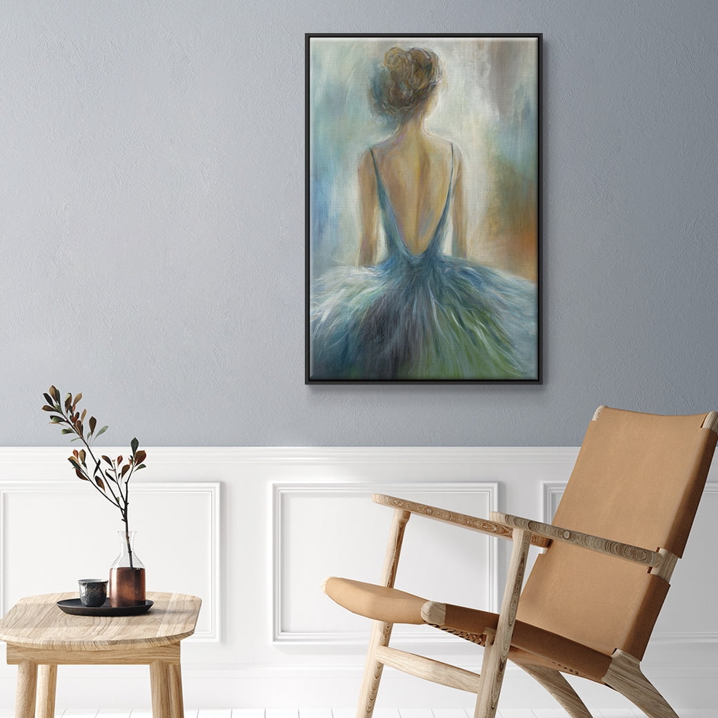 Lady in Blue Framed Premium Gallery Wrapped Canvas - Ready to Hang - 17 x 25 - Black Floating Frame