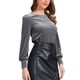 thumbnail image 4 of Blusa de terciopelo inspiradora para mujer, de cuello redondo, con mangas largas abullonadas, casual, color gris, 4 of 6