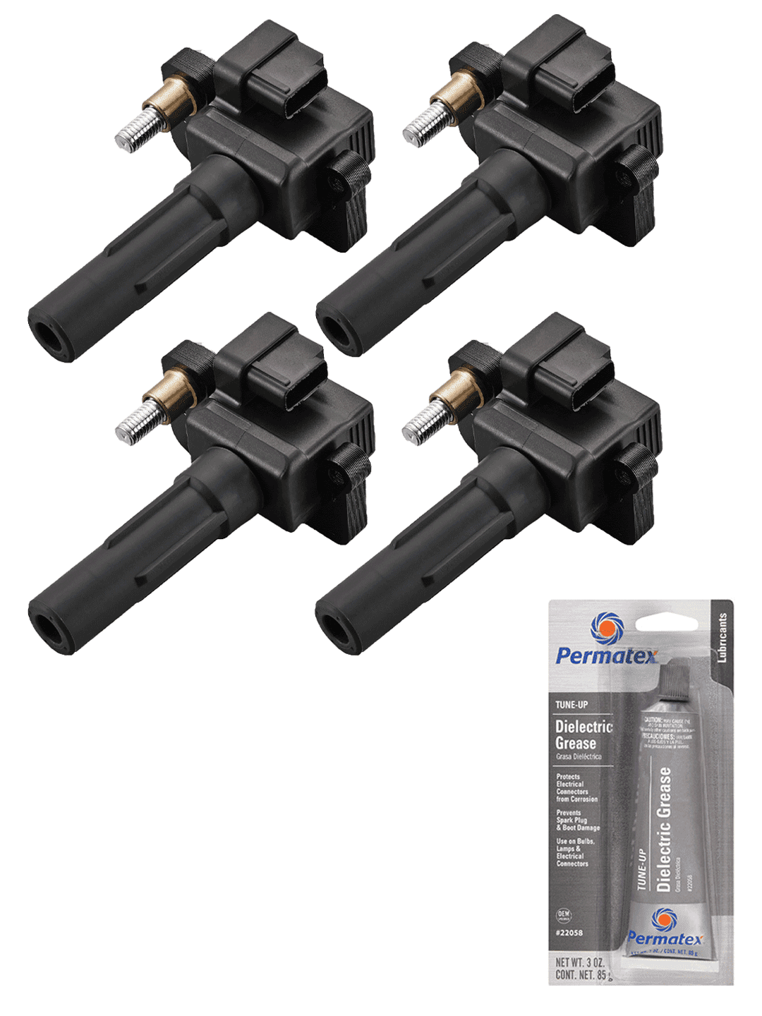 Set of 4 Ignition Coils and Permatex 22058 Dielectric TuneUp Grease