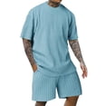 thumbnail image 4 of LISTHA Men's Summer Short Set 2 Piece Textured Solid Fashion Casual Outfit Crewneck Loose Tracksuits Athletic Sports Suit Blue M, 4 of 5