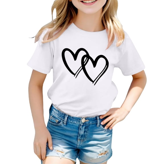 KVPLBQFD Girls Short Sleeve T Shirt Toddler Trendy Heart Print Top Cute Aesthetic Shirts for Kids Multi Colors Summer Tee Tops Comfortable Clothes for Tweens Girl