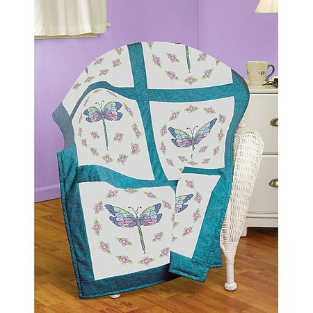 Bear Quilt Stamped Cross Stitch - Dragonfly Quilt Block Stamped Cross Stitch, 18