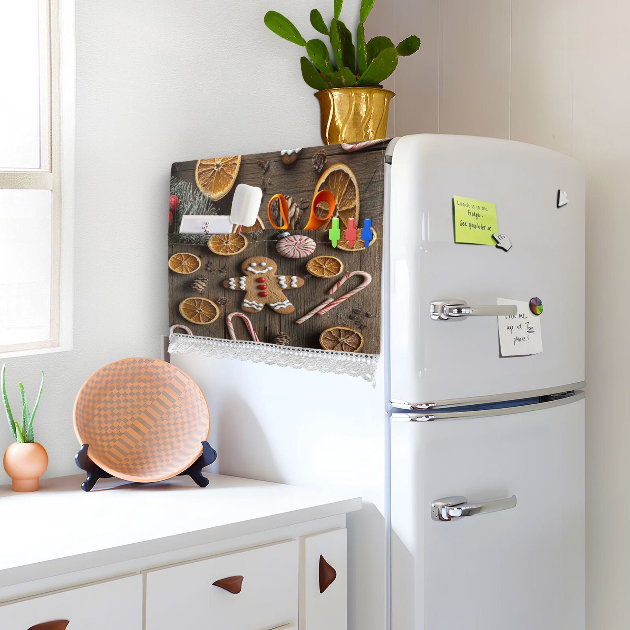 Gingerbread Man and CandyWasher and Dryer Covers Dust-Proof and Oil Resistant Fridge Cover with 4 Storage Pockets Washing Machine Top Cover for Laundry Kitchen Home 51.2 x 22 In