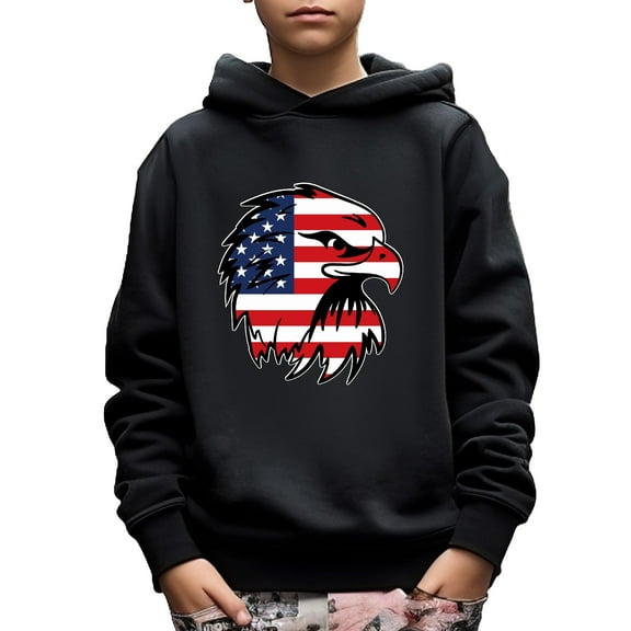 Mikrdoo 5-14Y Kid Boys Tops Eagle Print Stars and Stripes For Independence Day Pullover Long Sleeve Sweatshirt Hoodies