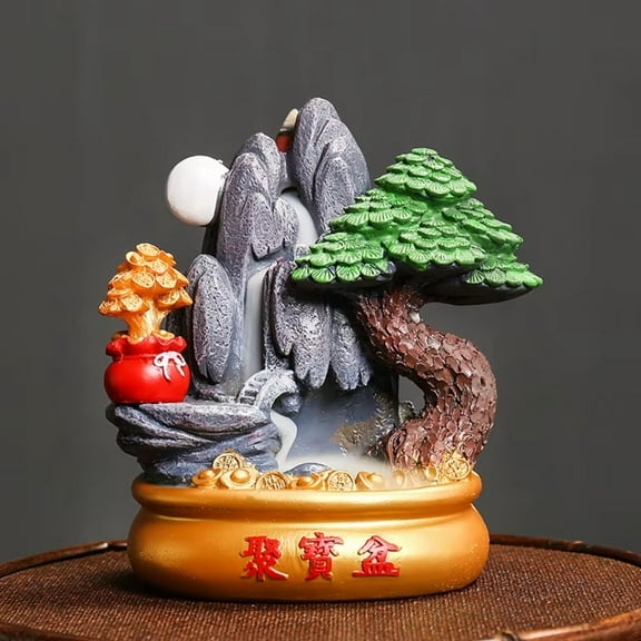 1pc Resin Treasure Bowl Feng Shui Rockery Backflow Incense Burner, Wealth & Home Decor (Without Incense)