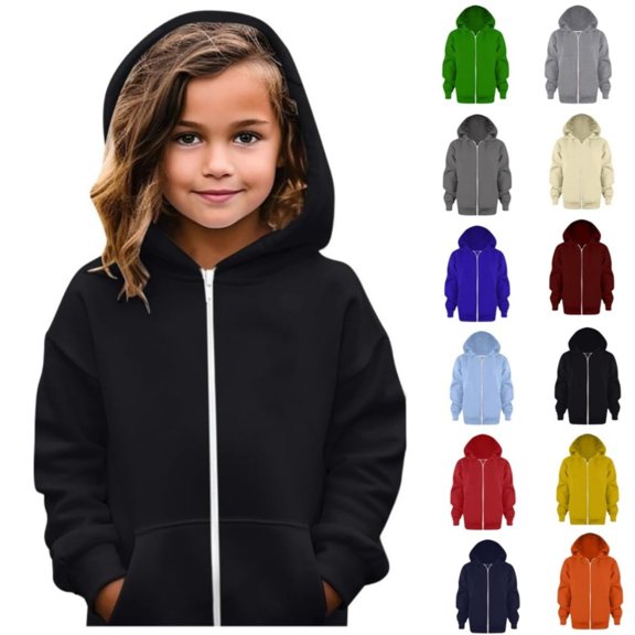 Kids Zip Up Hoodie School Uniform Boys Girls Zipper Sweatshirt Oversized Y2K Fall Hooded Jackets With Pockets Preppy Clothes 3-12Y, Blue, 90