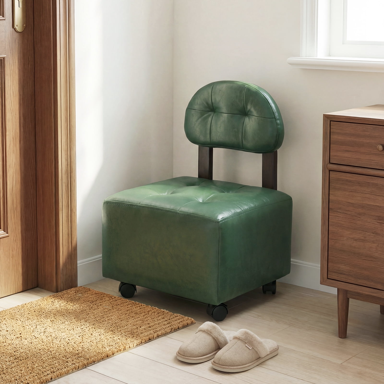 Gymax Rolling Footrest Stools Set of 2 Upholstered Square Ottoman 330 LBS Max Load