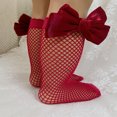 thumbnail image 3 of DEELLEEO Toddler Girls Bow Decor Fishnet Over The Calf Socks, 3 of 7