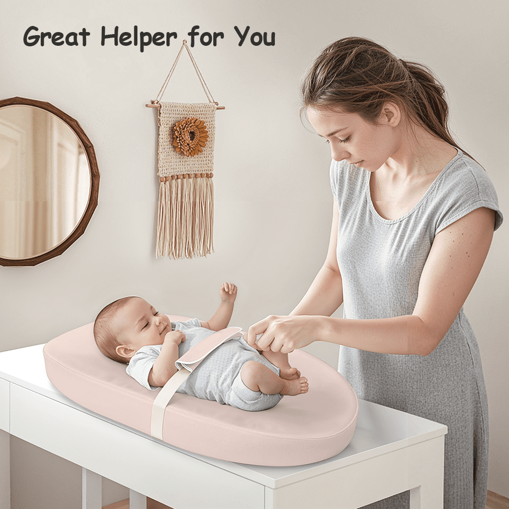 Baby Changing Pad, Caveen Wipeable Baby Changing Station for Diaper Change and Dresser, with Waterproof PU Cover and Non-Slip Bottom, Portable,Pink