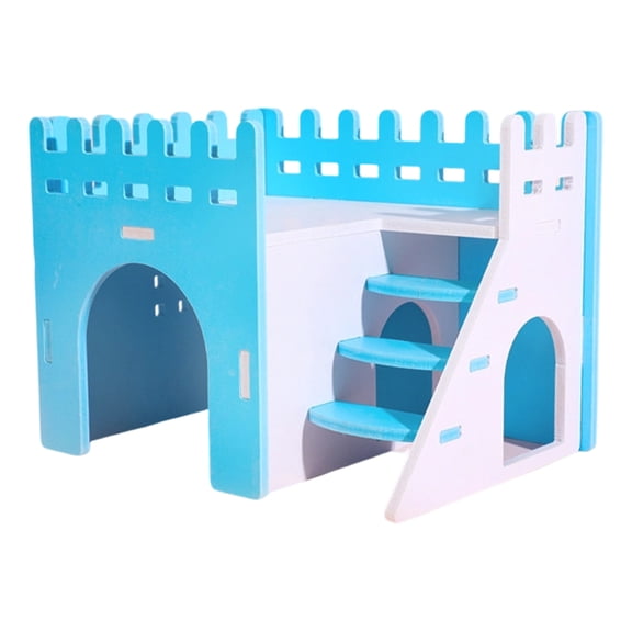 Blue Fence Design Wooden Hamster Hideout House, Cozy Sleeping Hut for Gerbils & Mice, Natural Chewable Small Pet Cage Decor Accessory