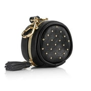 Chelsea Cole for Itzy Ritzy Studded Pacifier Case with Clip Pacifier Charm Pod Includes Clasp, Measures 2.5" in Diameter & Holds 2 Pacifiers Black with Sweetheart Print Interior and Gold Hardware