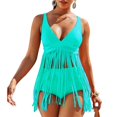 thumbnail image 1 of Traje de baño con flecos Cuello en V Tallas grandes Correas espaguetis Diseño de borla Traje de baño de dos piezas para nadar Playa Piscina Azul S, 1 of 6