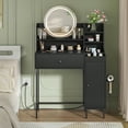 thumbnail image 4 of Modern Makeup Vanity Desk with Mirror and Light, Fluted Vanity Table with Drawer and Cabinet, Dresser with Hairdryer Holder & Power Outlet & Shelves, 3 Lighting Modes, for Bedroom, 4 of 9