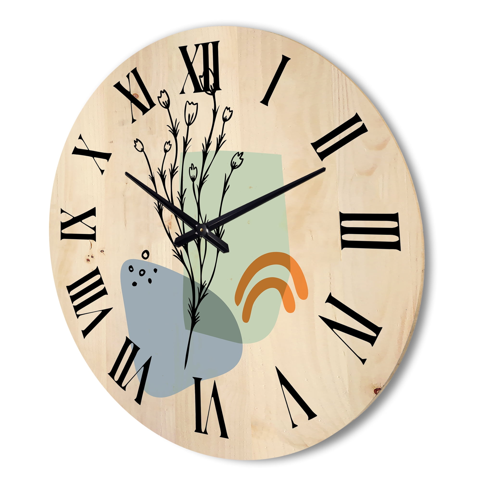 Designart 'Abstract Minimal Shapes Under Flowers II' Modern Wood Wall Clock