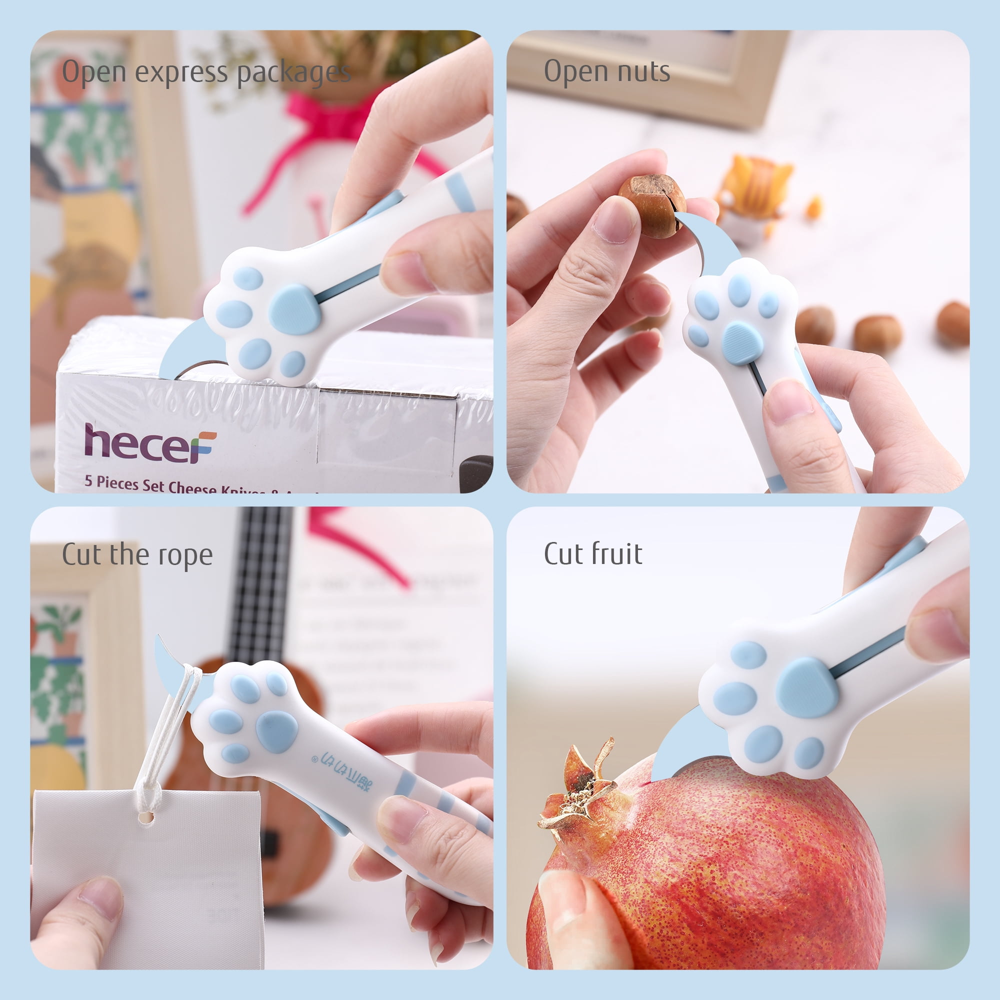 Meowkit Blue Cat Paw Utility Knife, Retractable Box Cutter for Crafts, Gift-Worthy Stationery Tool