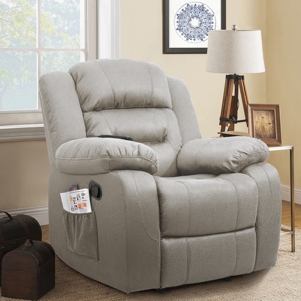 Walnew Manual Wall Hugger Recliner with Massage, Taupe Microfiber