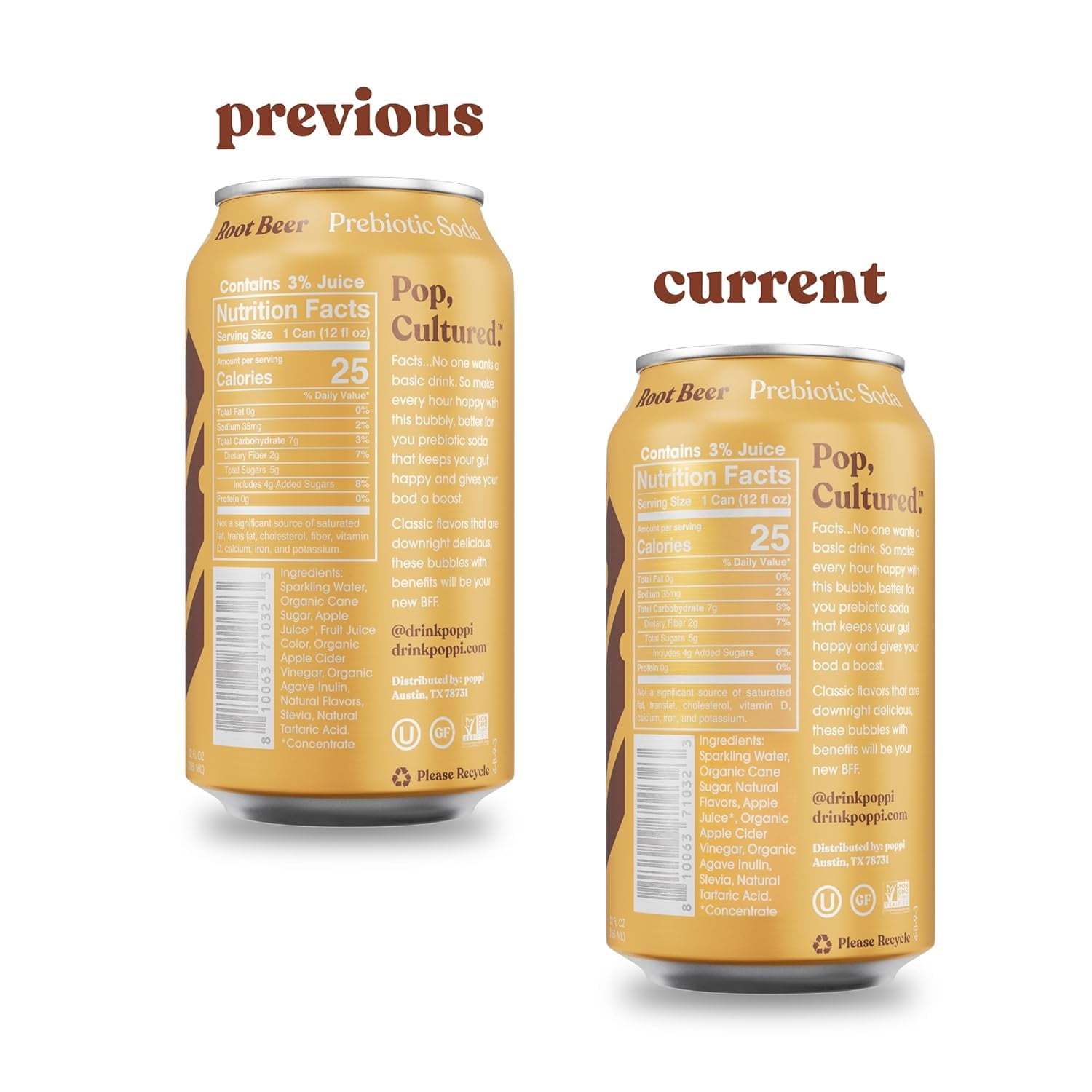 POPPI Sparkling Prebiotic Soda, Beverages Variety of Flavors with, Low Calorie & Low Sugar Drinks 12oz (Grape, Orange, Root Beer, Ginger Lime, Classic Cola, Cherry Limeade, Doc Pop, Strawberry Lemon,