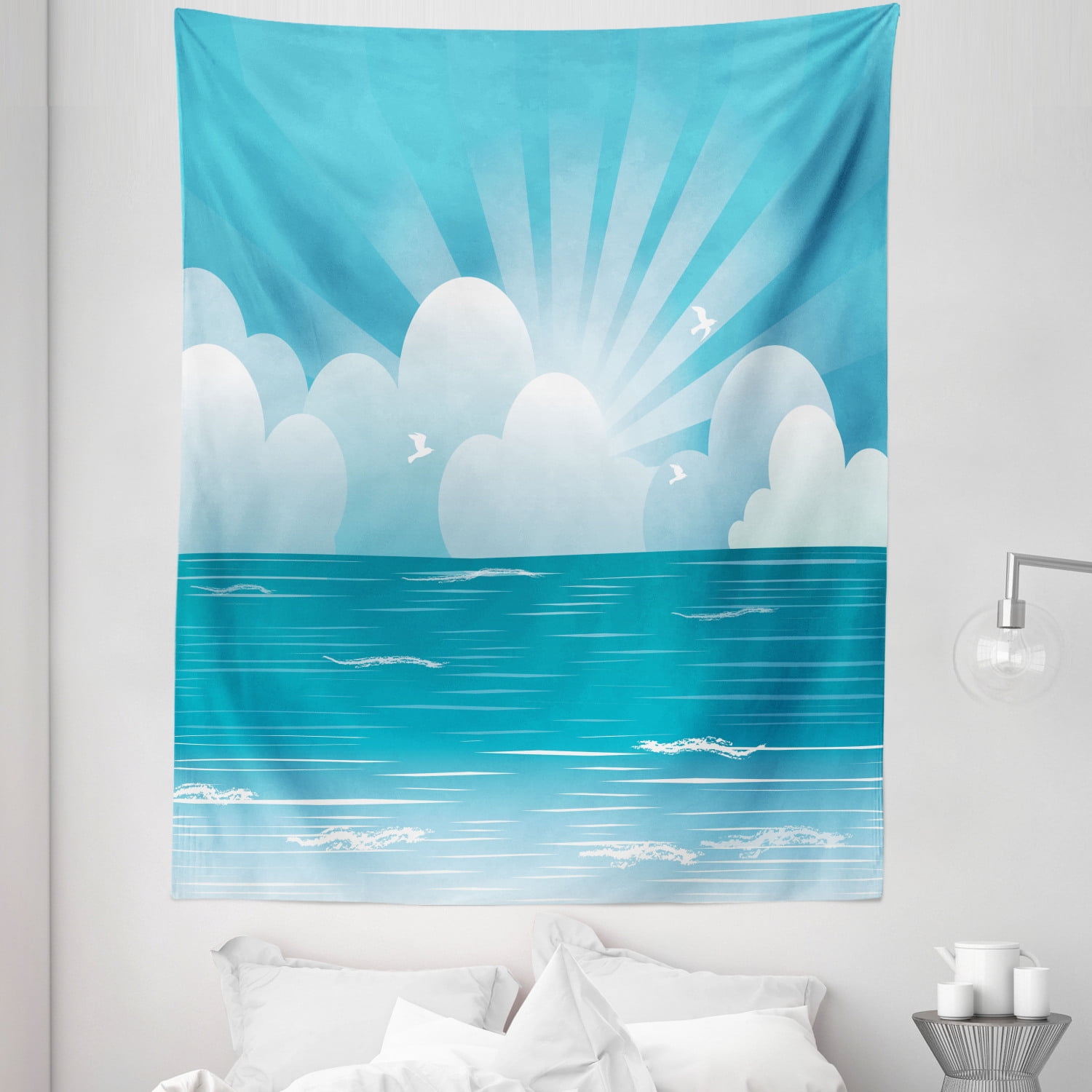 Cloud Tapestry, Calming Scene of Rising Sun and Flying Seagulls over
