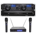 thumbnail image 1 of Reproductor multimedia de CD/MP3 Gemini CDX-2250i Pro DJ dual para montaje en rack con paquete USB con sistema de micrófono inalámbrico de mano dual RockVilie RWM1203VH y pantalla digital, 1 of 9