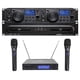 thumbnail image 1 of Reproductor multimedia de CD/MP3 Gemini CDX-2250i Pro DJ dual para montaje en rack con paquete USB con sistema de micrófono inalámbrico de mano dual RockVilie RWM1203VH y pantalla digital, 1 of 9