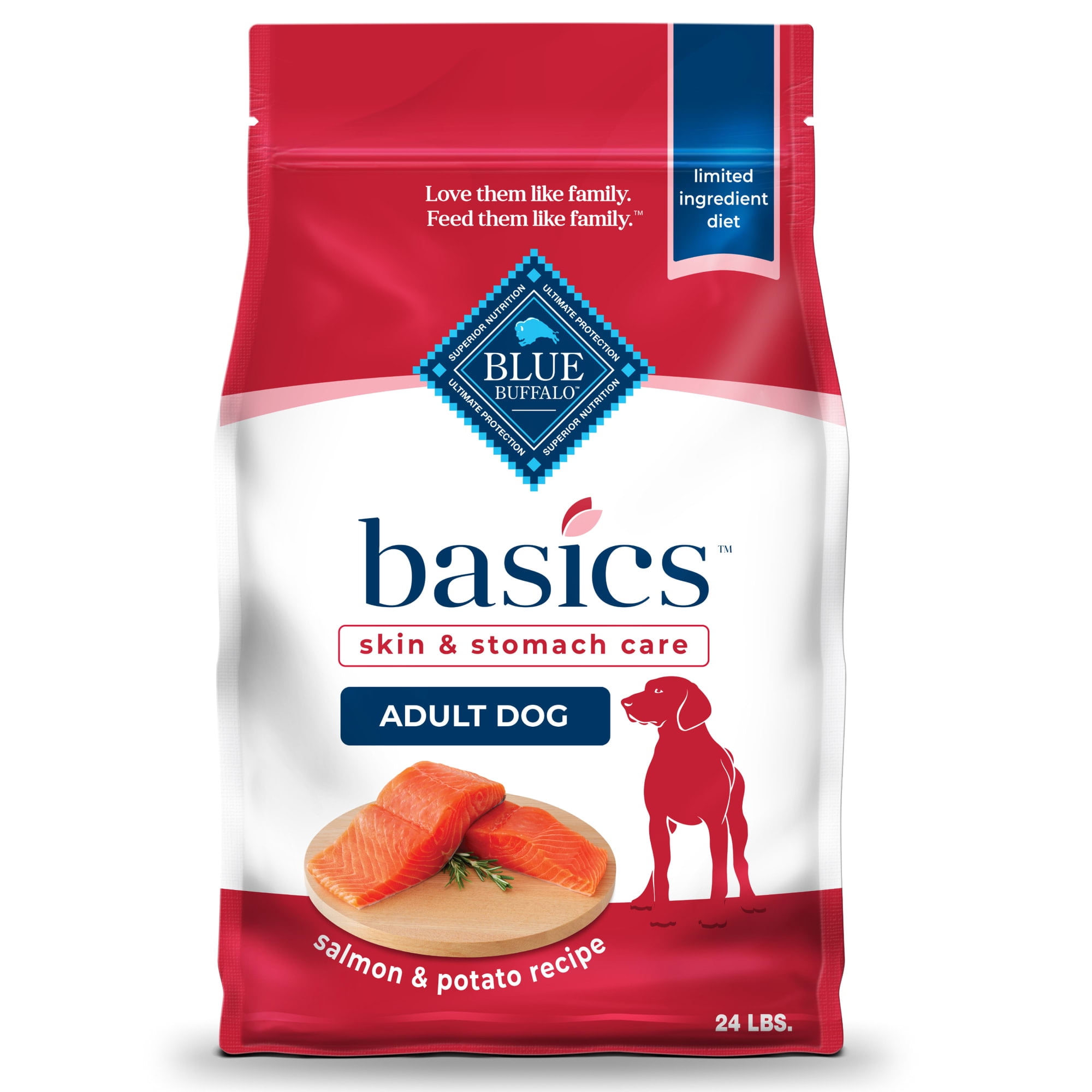 Blue Buffalo Basics Skin & Stomach Care, Limited Ingredient, Salmon, Adult Dry Dog Food, 24 lbs.