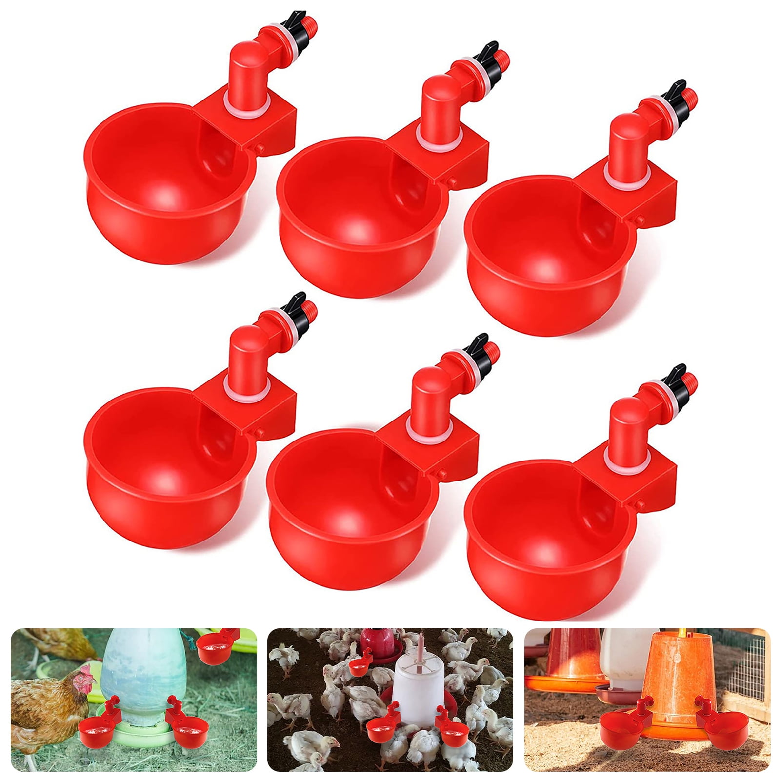 Hesroicy 6Pcs/Set Automatic Poultry Waterer Cups Antileaking Plastic