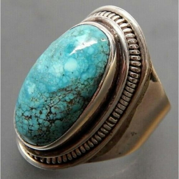 EOEMY Vintage 925 Silver Turquoise Ring Women Man Wedding Party Gift Jewelry Size 6-10-#12-9