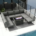 thumbnail image 6 of LayinSun 9 Pieces Aluminum Patio Furniture Set, Modern Modular Sectional Sofa with Fire Pit Table and Upgrade Thickness Cushion, 6 of 8