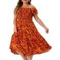 thumbnail image 2 of DARING DIVA Plus Size Square Neck and Flutter Sleeves Dress 1X Brick Red, 2 of 6