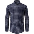 thumbnail image 2 of Camisa JEMITOP para hombre, manga larga, corte ajustado, a cuadros, azul marino, estilo Gingham S, 2 of 6