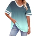 thumbnail image 2 of BRGZLK Plus Size Women Tops Summer Ombre V Neck Short Sleeve Stripe Tees Trendy 2026 Casual Loose Fit Basic Pollover T-Shirt Green S, 2 of 7